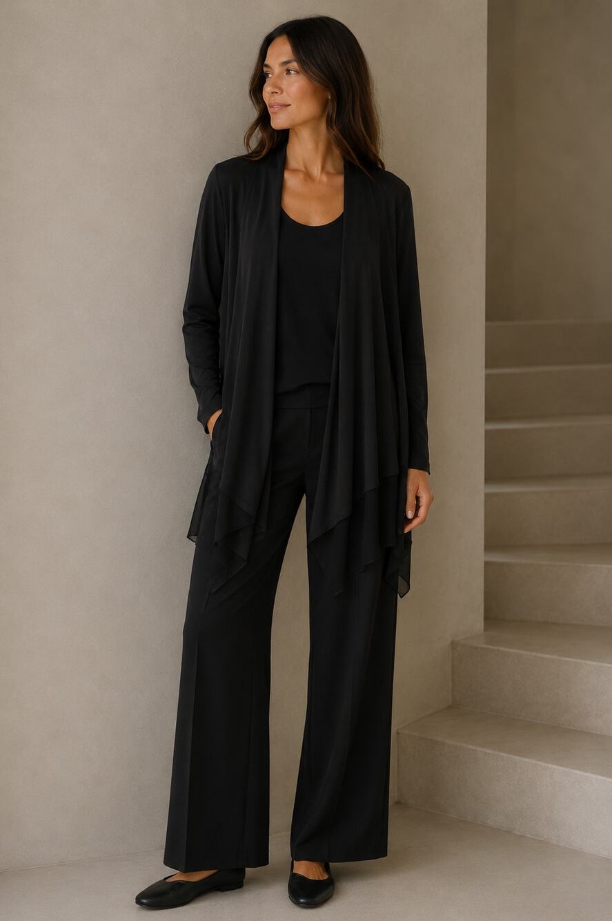 Eileen Fisher Silk Open Front Cardigan M NWT Black Quiet Luxury Minimalist